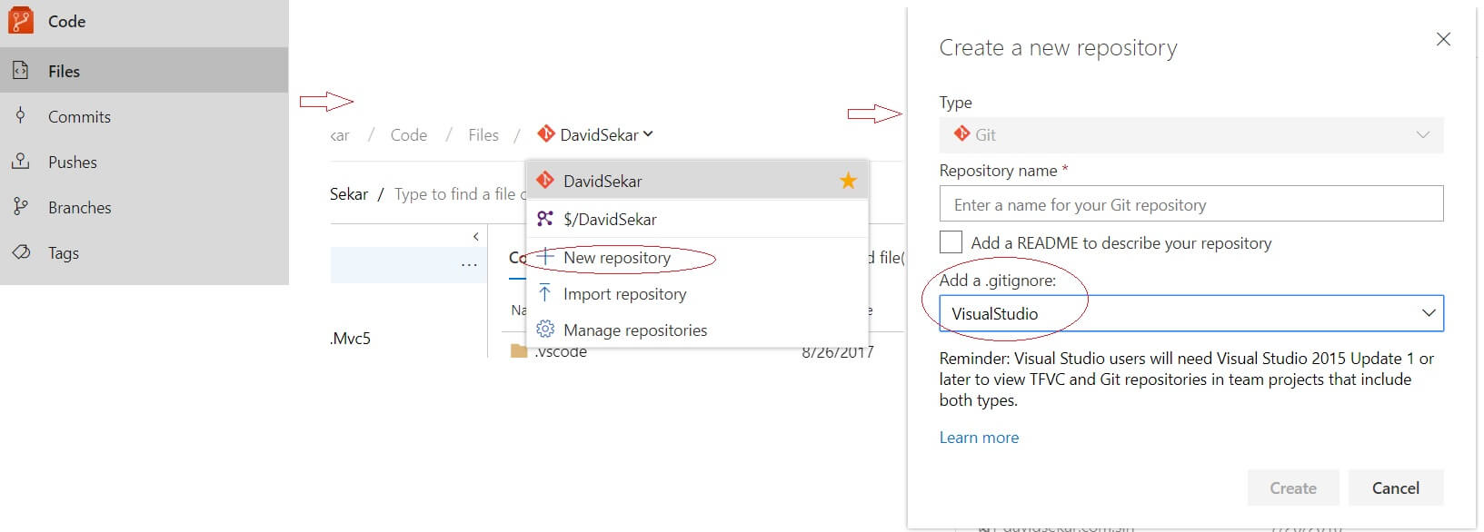 Create git repository in Visual Studio Online