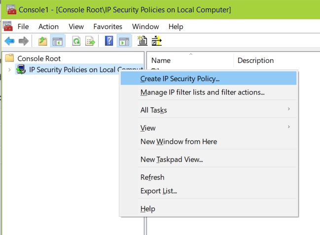 Create IP Security Policy