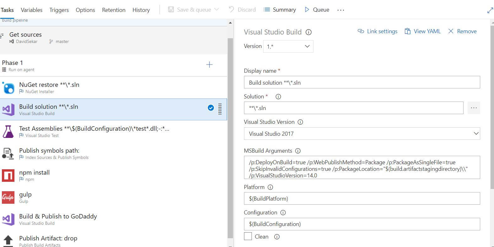 MSBuild arguments for web deploy